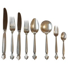 Georg Jensen Sterling Silver Acanthus Flatware Set for Six Persons, 48 Pieces
