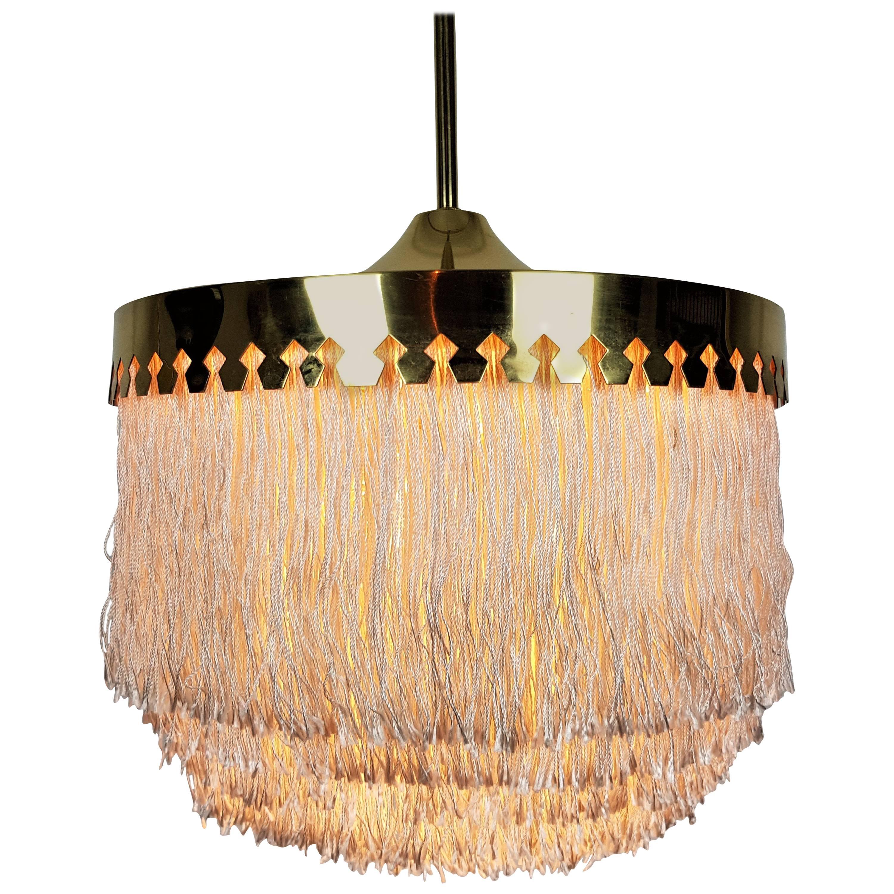 Hans-Agne Jakobsson for Markaryd Brass and Ivory Silk Fringe Pendant, 1960s