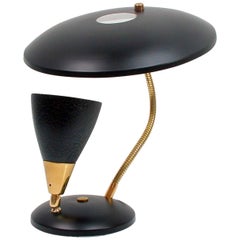 Midcentury French Reflecting Gooseneck Black Table Lamp, 1950s