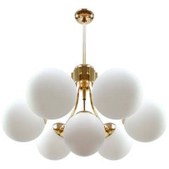 Midcentury German Brass and Opaline Glass Seven-Light Sputnik Chandelier, 1960s