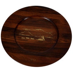 Danish Midcentury Rosewood Wall Platter by Robert Dalgas Lassen, Silver Inlays