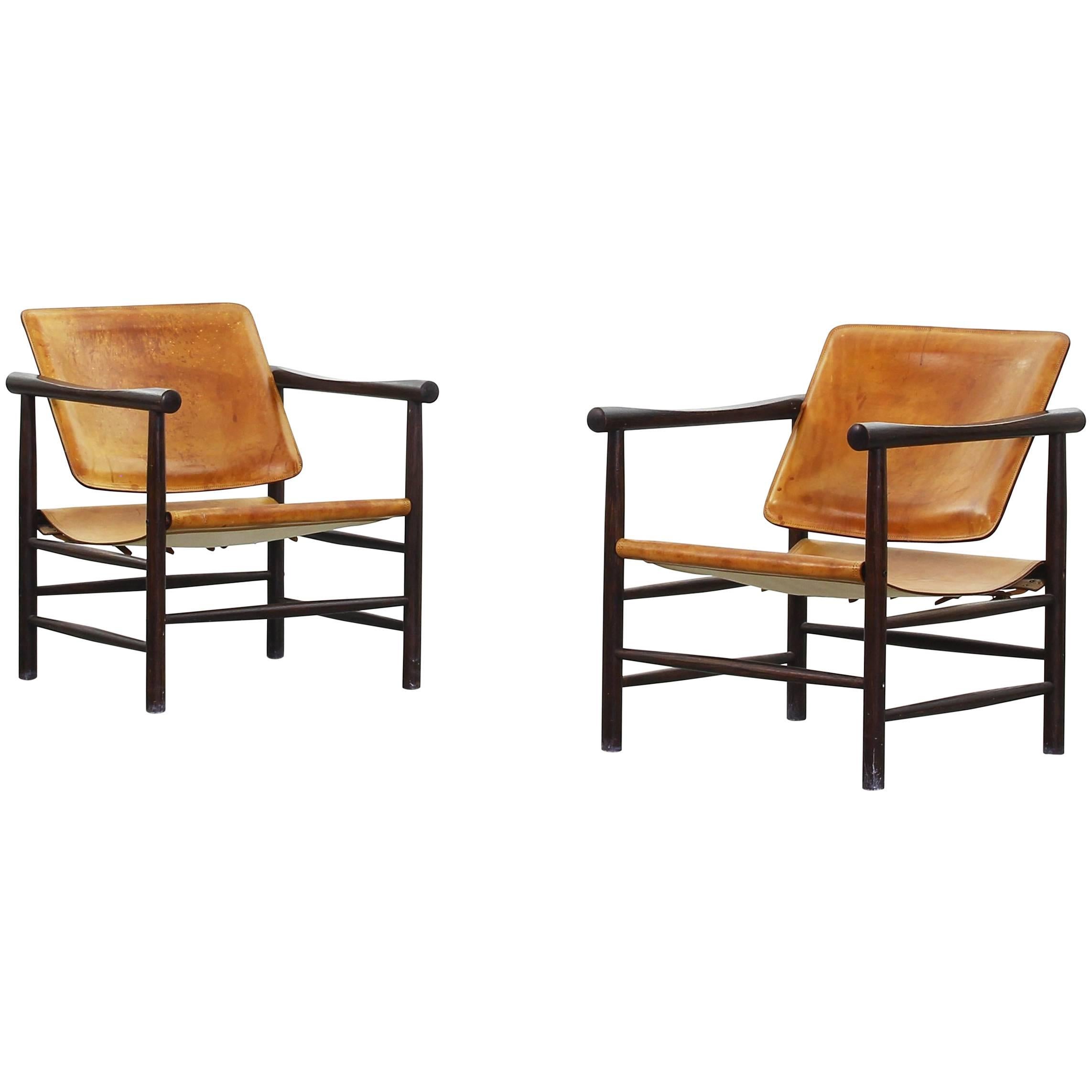 Rare Pair of Kai Lyngfeldt Larsen Safari Lounge Chairs for Soborg Denmark