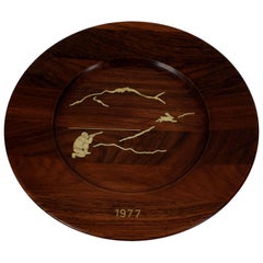 Antique Danish Midcentury Rosewood Wall Platter by Robert Dalgas Lassen, Silver Inlays
