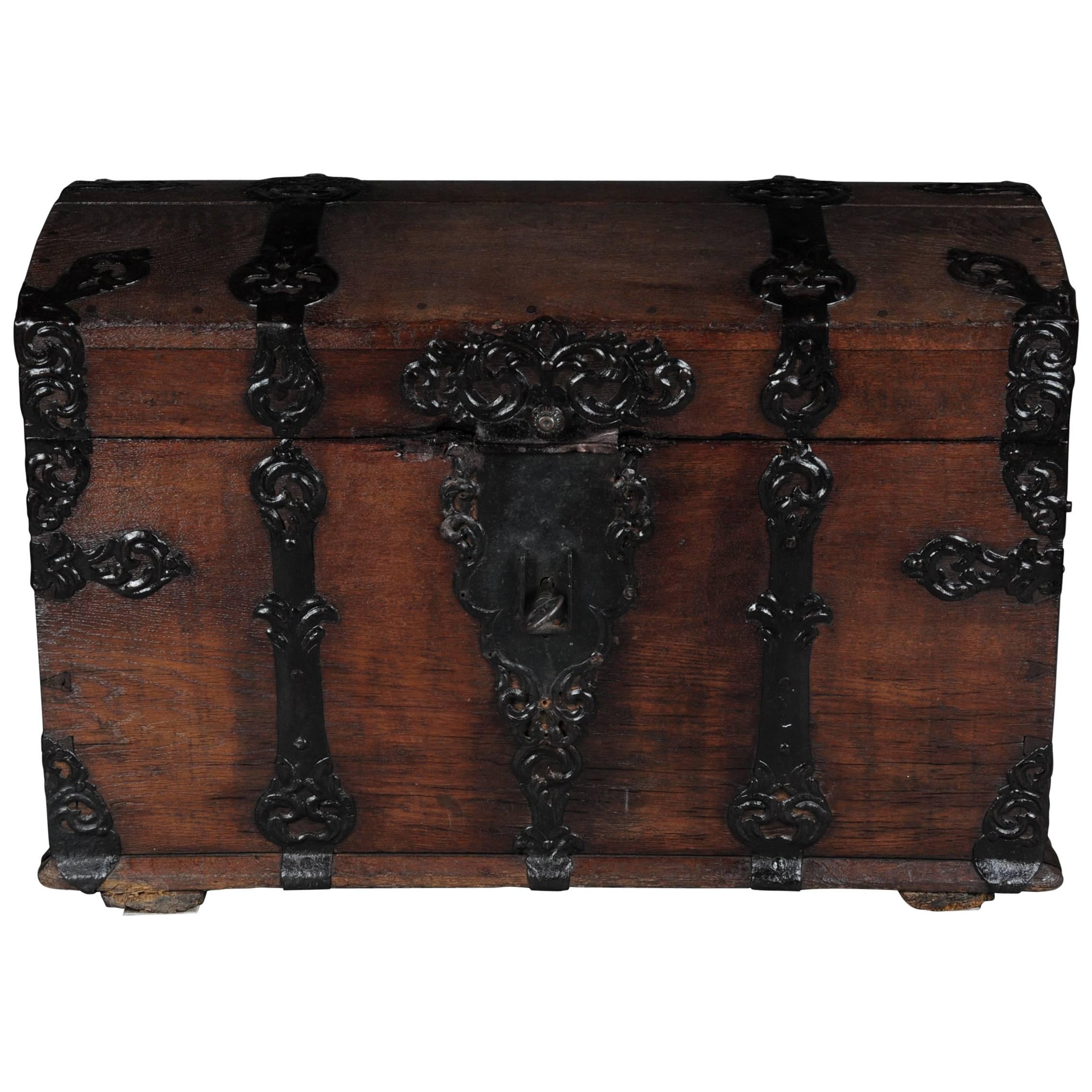 19th Century Baroque Lid Chest, Chest Blacksmith Iron Early For Sale