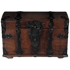 19th Century Baroque Lid Chest, Chest Blacksmith Iron Early