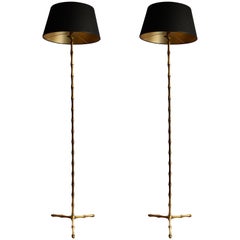 Pair of Maison Bagues Bronze Faux Bamboo Floor Lamps
