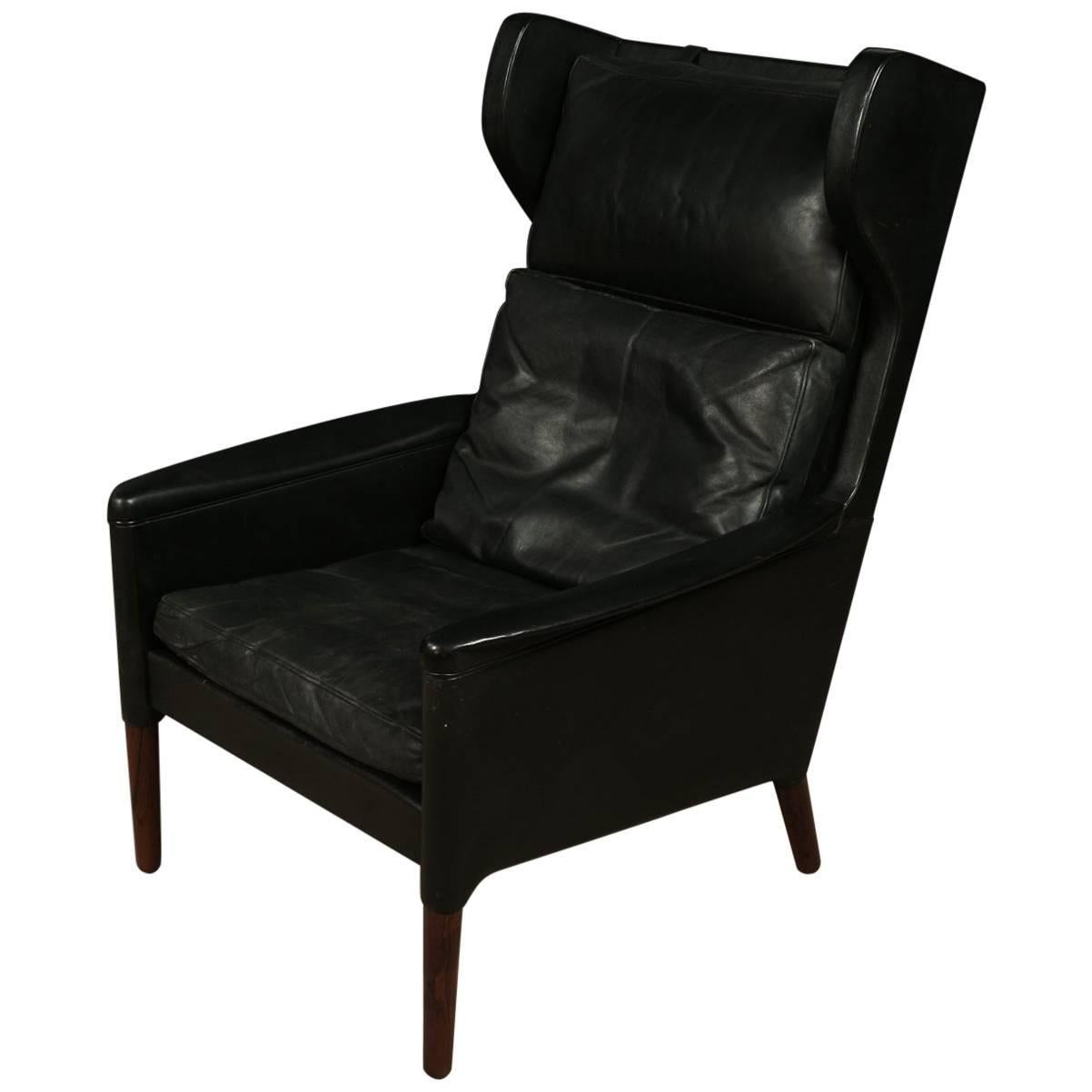 Kurt Ostervig Leather Wing Back Chair from Denmark, circa 1970