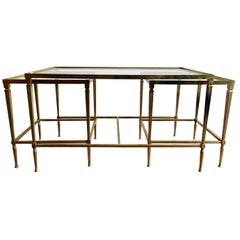 French Brass Coffee Table with Pair Nesting Side Tables