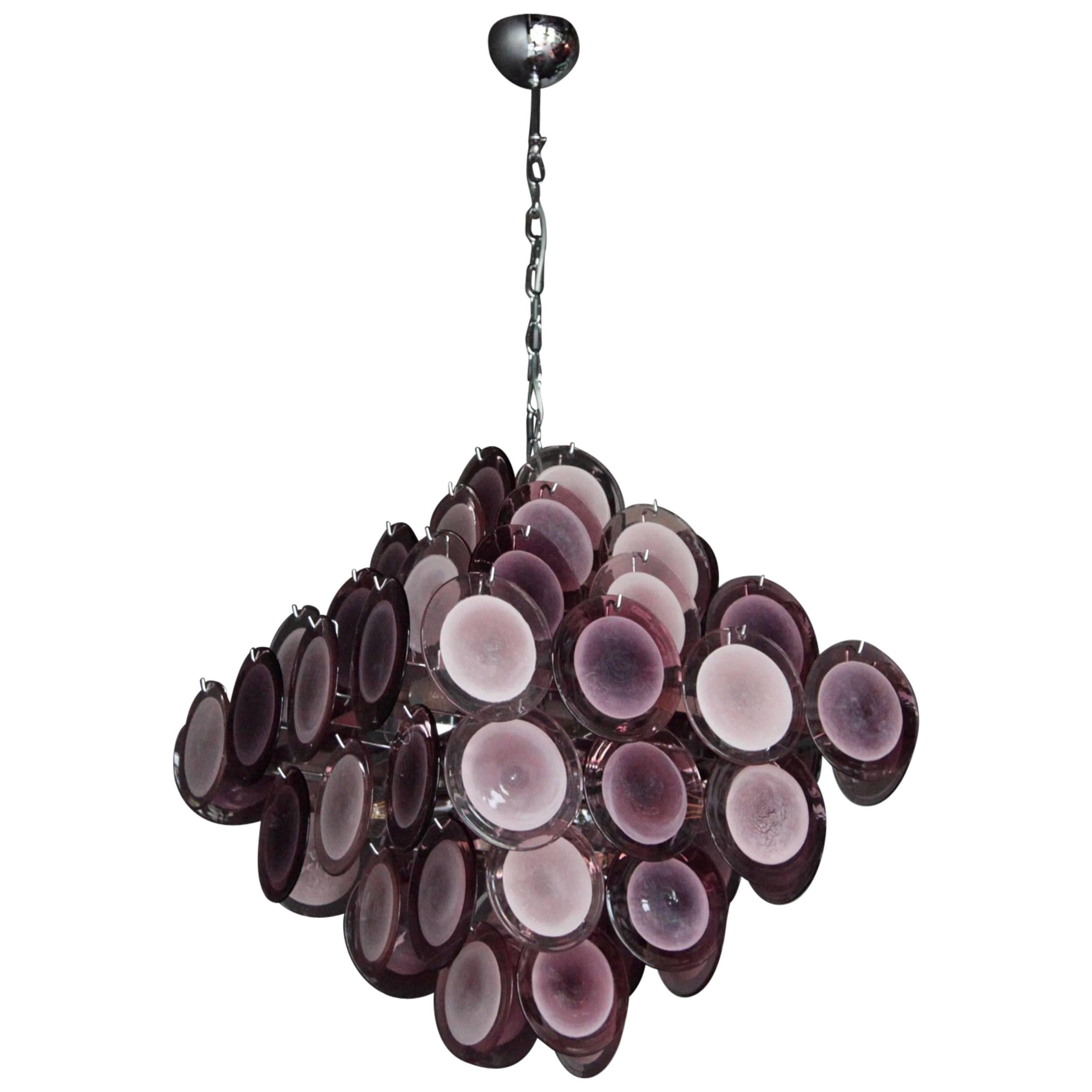 Large Amethyst Color Murano Glass Disk Chandelier by Vistosi