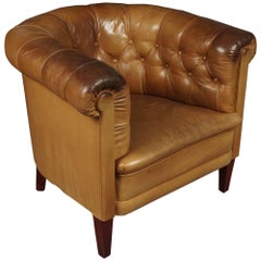 Chesterfield Club Chair in Cognac Leather, circa 1950