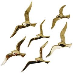 Vintage Six Wall-Mounted Midcentury Seagull Bird Brass Sculptures, Austria, 1950s