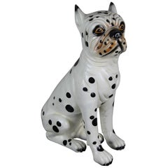 Sculpture de chien en céramique peinte à la main, Bulldog Dalmatian, années 1960