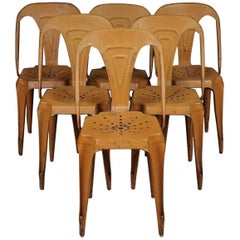 Set of Six French Bistro Chairs by Joseph Mathieu for Multipl's, Circa 1940