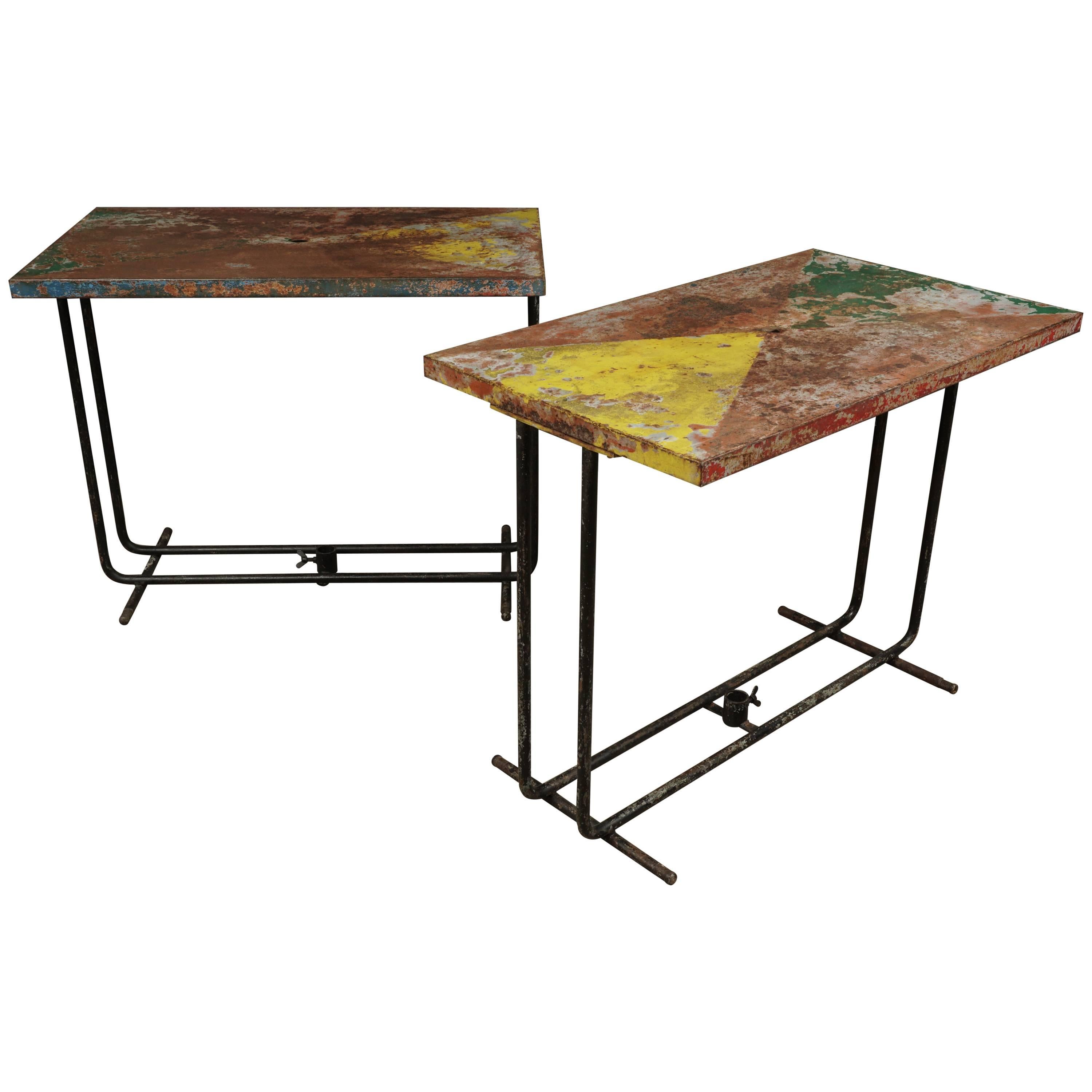 Pair of French Bistro Tables in Original Paint, circa 1940