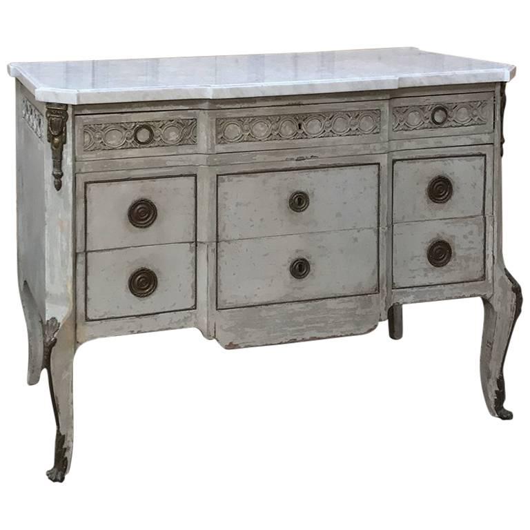 19th Century French Louis XVI Painted Marble-Top Commode