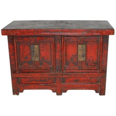Antique 19th Century Chinese Red Lacquer Provincial Coffer