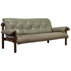 Exquisite Brazilian Leather and Jacarandá Wood Sofa by Jean Gillon for Woodart