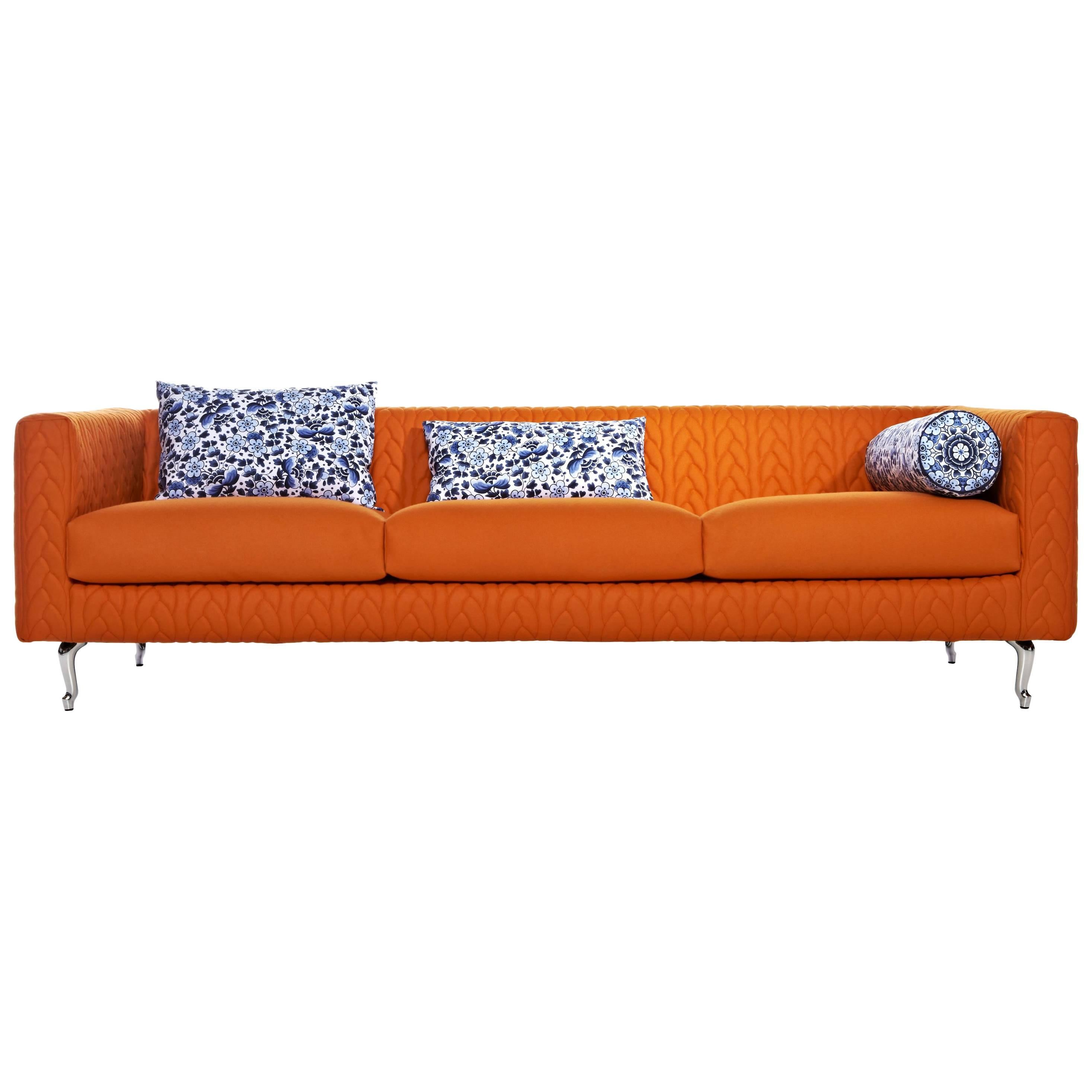 Moooi Boutique Delft Blue Jumper Triple Seater Sofa by Marcel Wanders For Sale