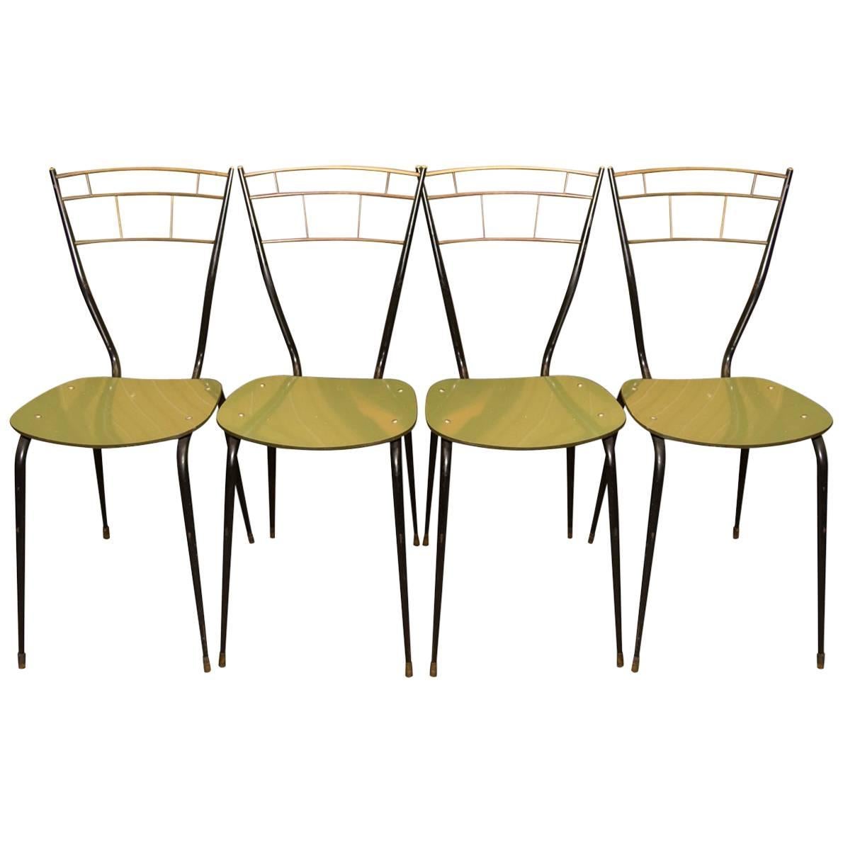 Italian Midcentury Dining Chairs with Laminate Seats, Set of Four 