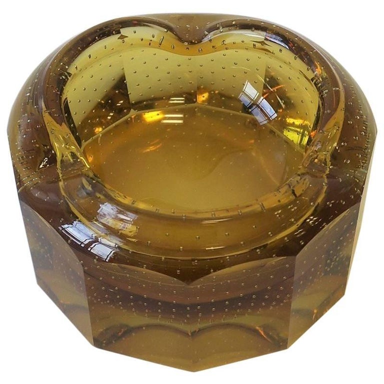 Modern Gold Amber Art Glass Bowl or Ashtray at 1stDibs