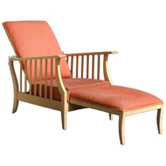 Arts and Crafts Morris Chair Folding Art Deco Reclining Armchair Bleached Wood