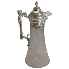 Antique English Crystal and Silver Plate Claret Jug, circa 1880