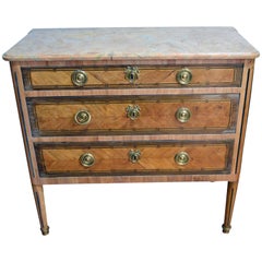 18th Century Louis XVI Style in-Lay Two-Drawers Commode, Original Marble Top