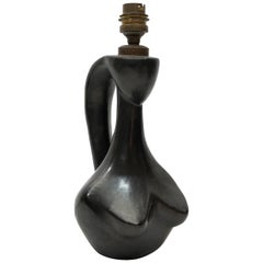 Jacques Blin, Ceramic Table Lamp Glazed in Black