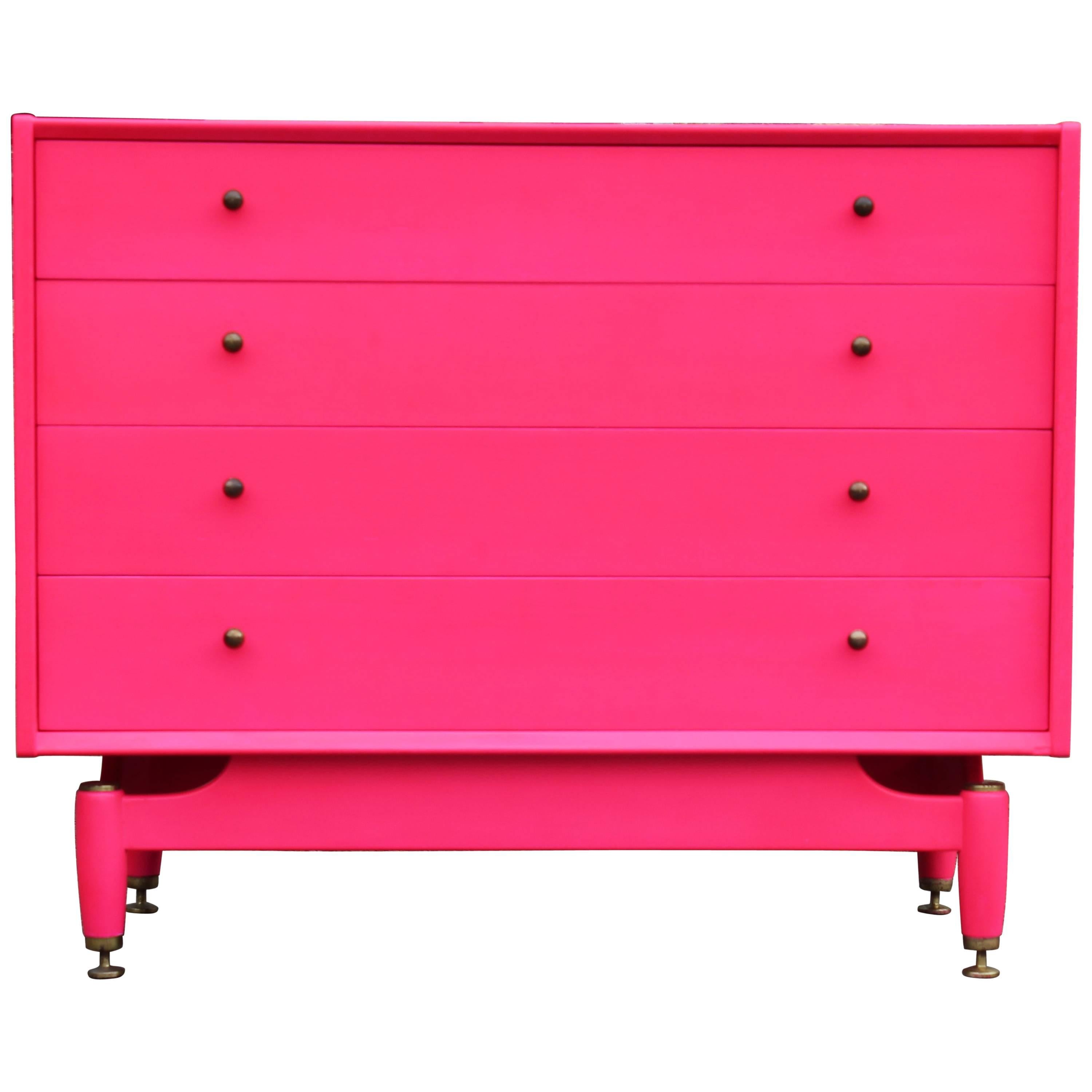 Modern Four-Drawer Bright Pink Waxed Finish G Plan Chest of Drawers