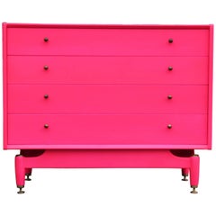 Modern Four-Drawer Bright Pink Waxed Finish G Plan Chest of Drawers