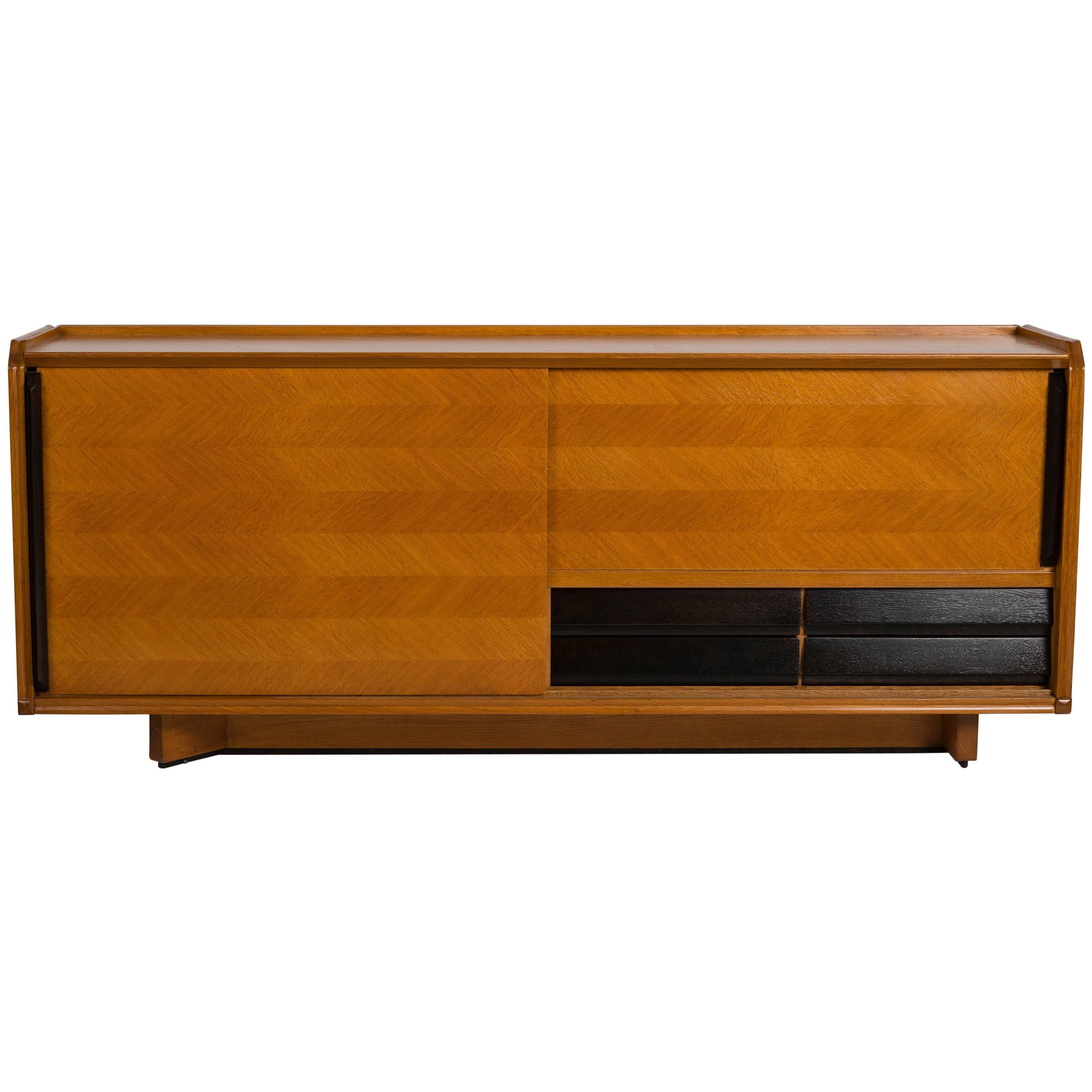 Guillerme et Chambron, Midcentury Buffet with Sliding Doors, France, circa 1950 For Sale