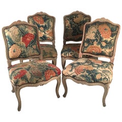 Set of Four French Louis XV Chairs with Period Floral Needlework Upholstery