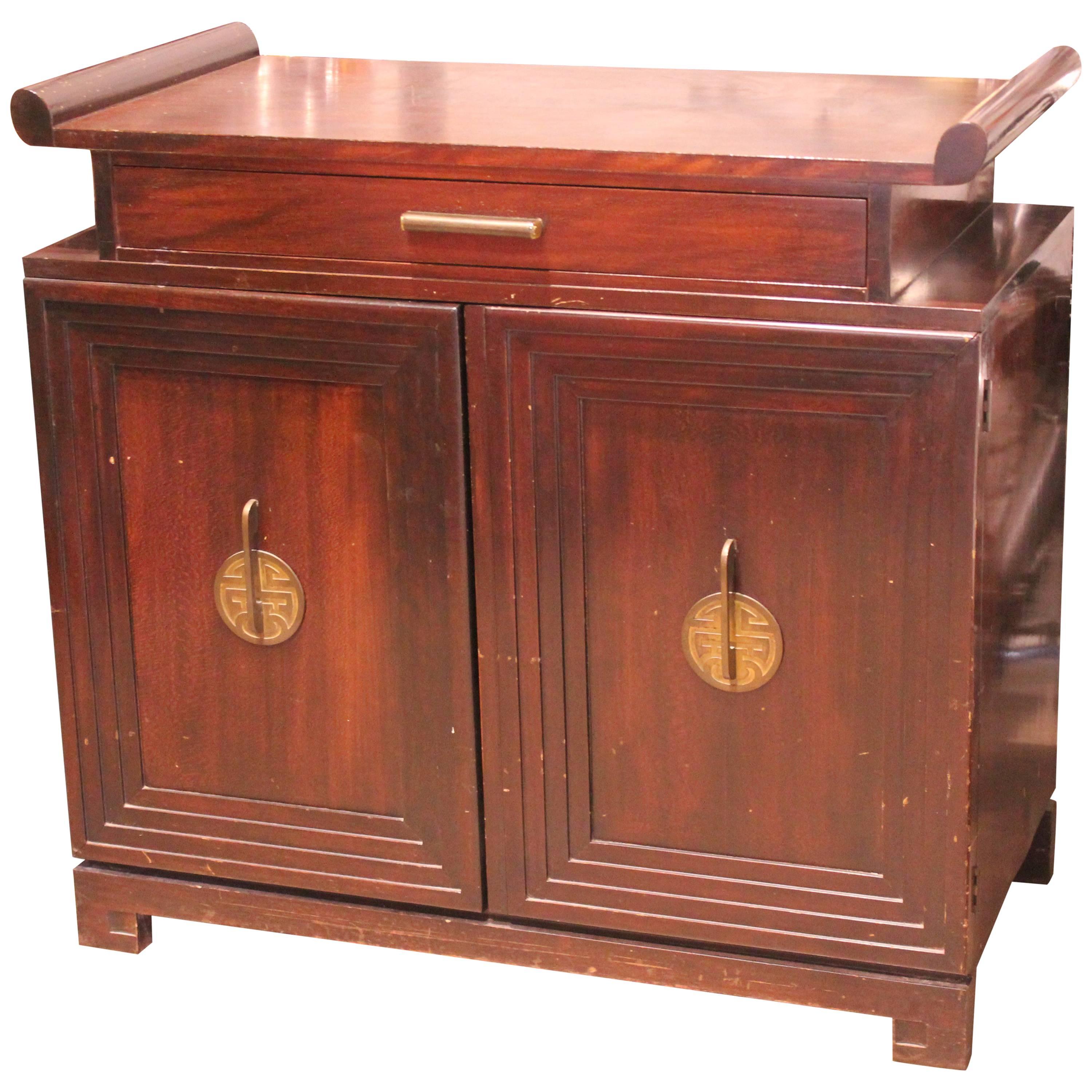 Modern Pagoda Style Chest of Drawers or Cabinet with Brass Hardware