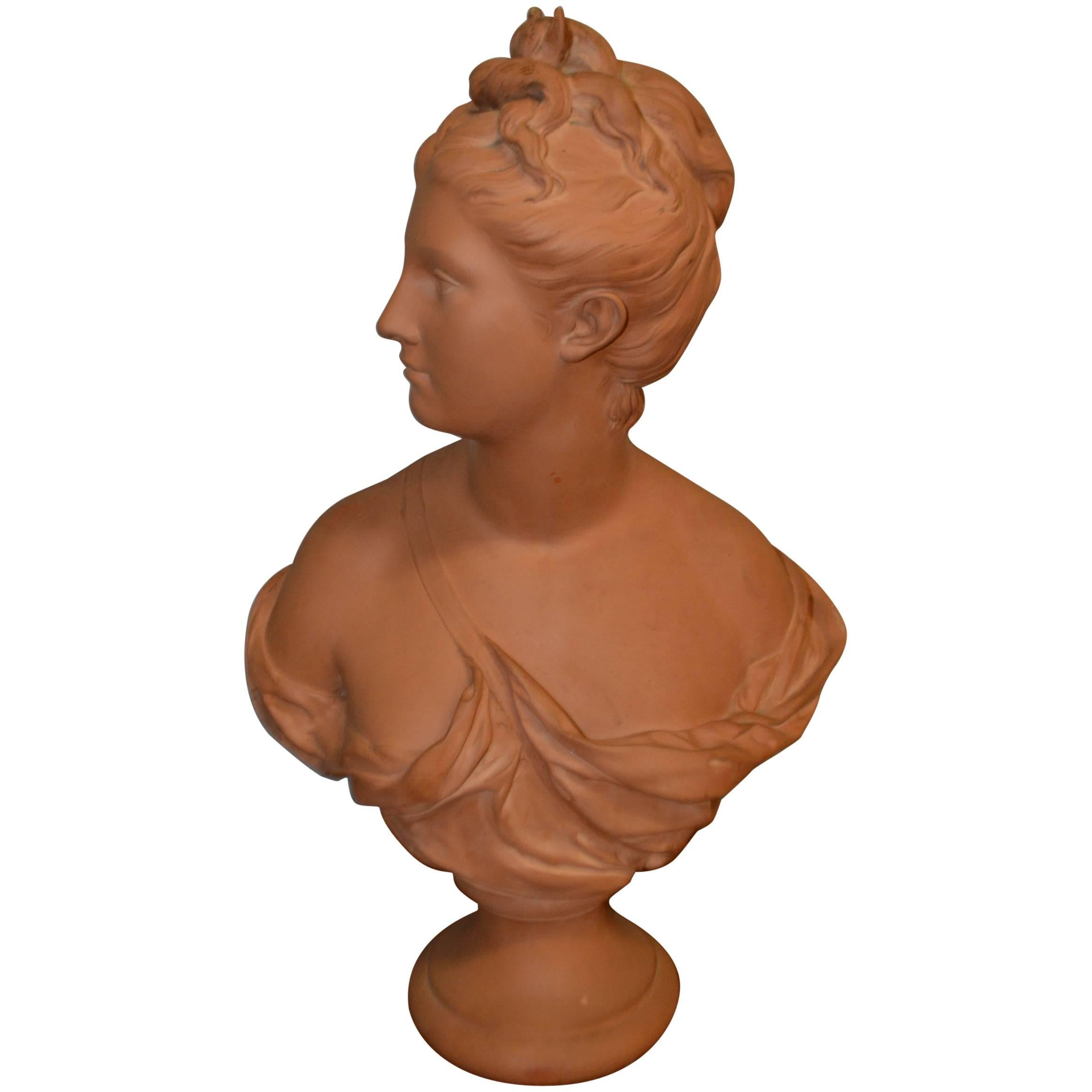 Terra Cotta bust of Diana by A. Houdon with Seal For Sale