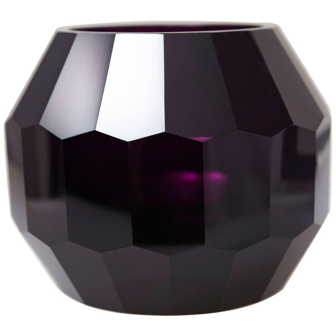 Dark Violet Hand Cut Crystal Vase Attributed to Josef Hoffmann for Moser & Söhne For Sale