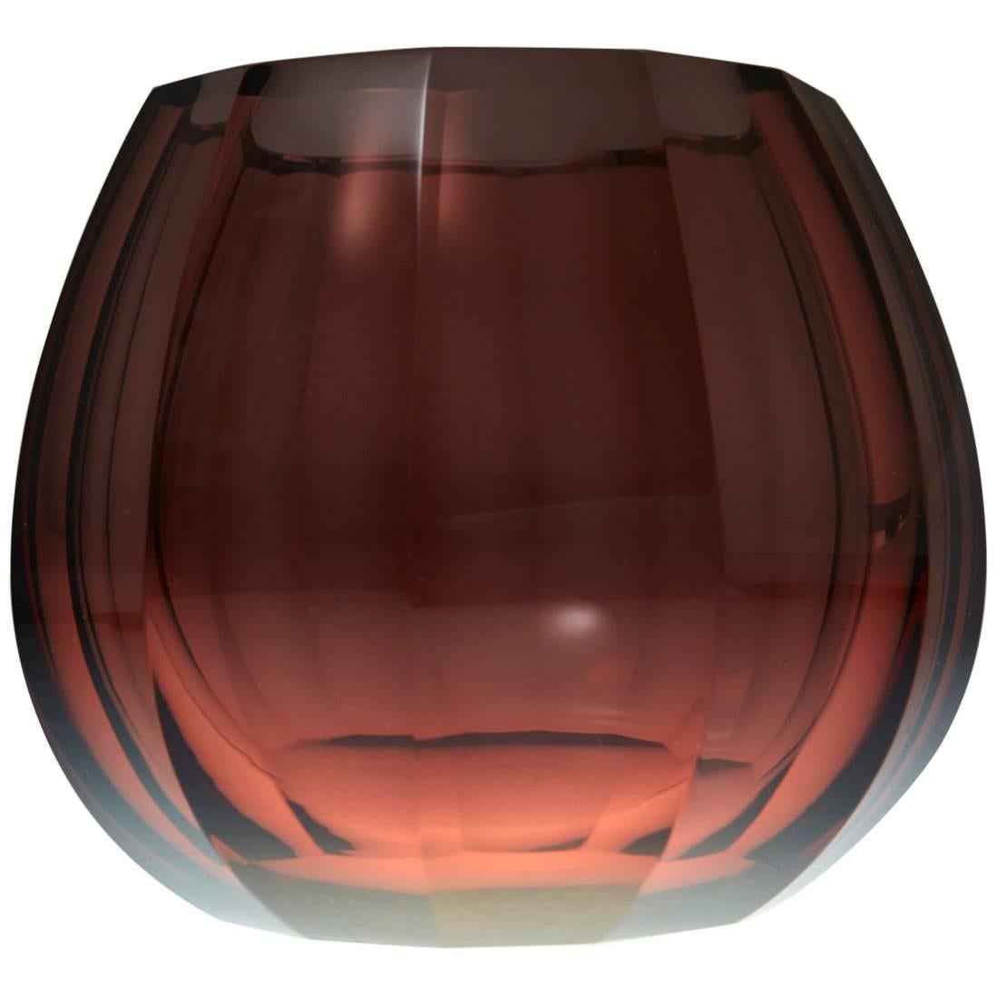 Amber Hand-Cut Crystal Vase Attributed to Josef Hoffmann Signed Moser & Söhne For Sale