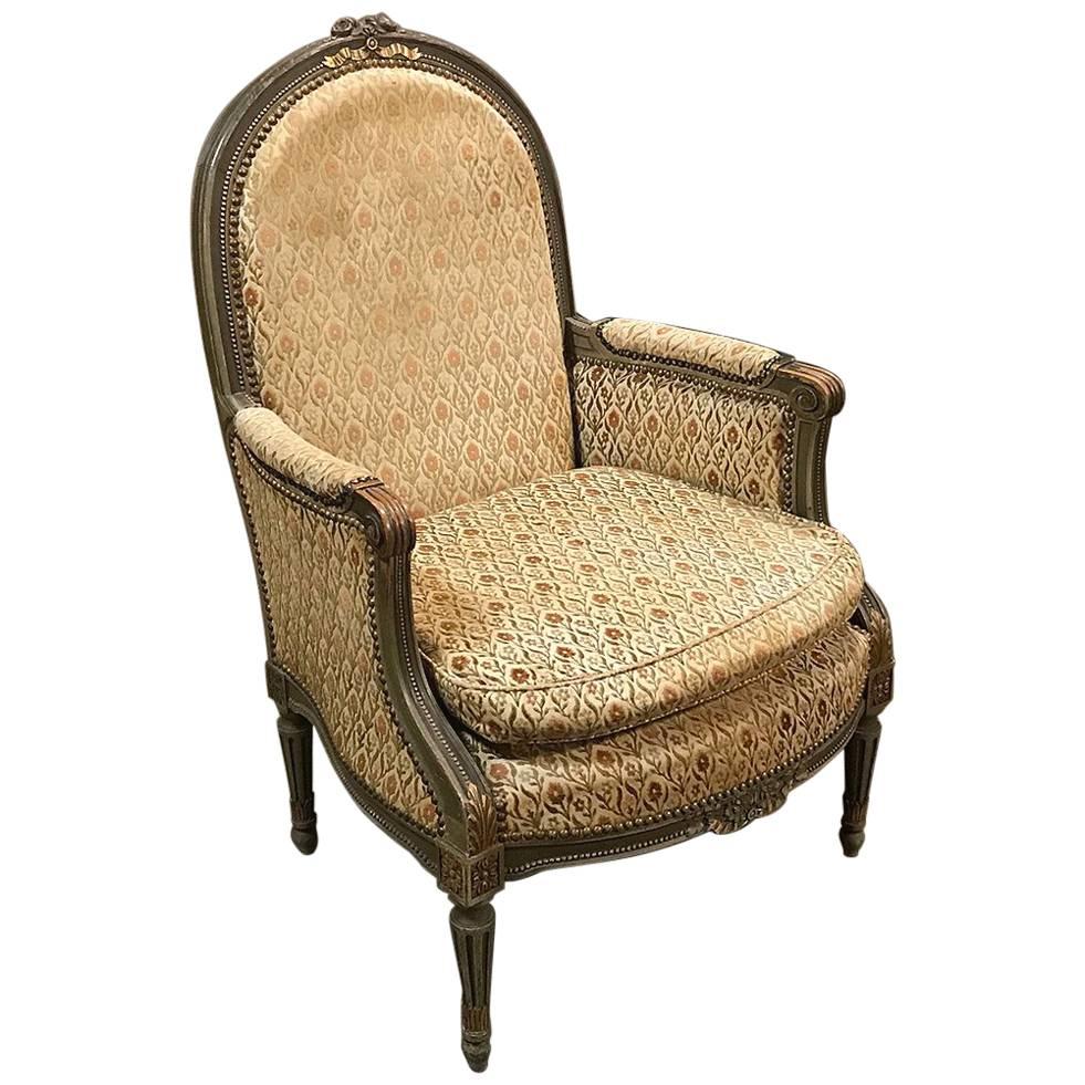 19th Century French Louis XVI Painted Armchair, Bergere