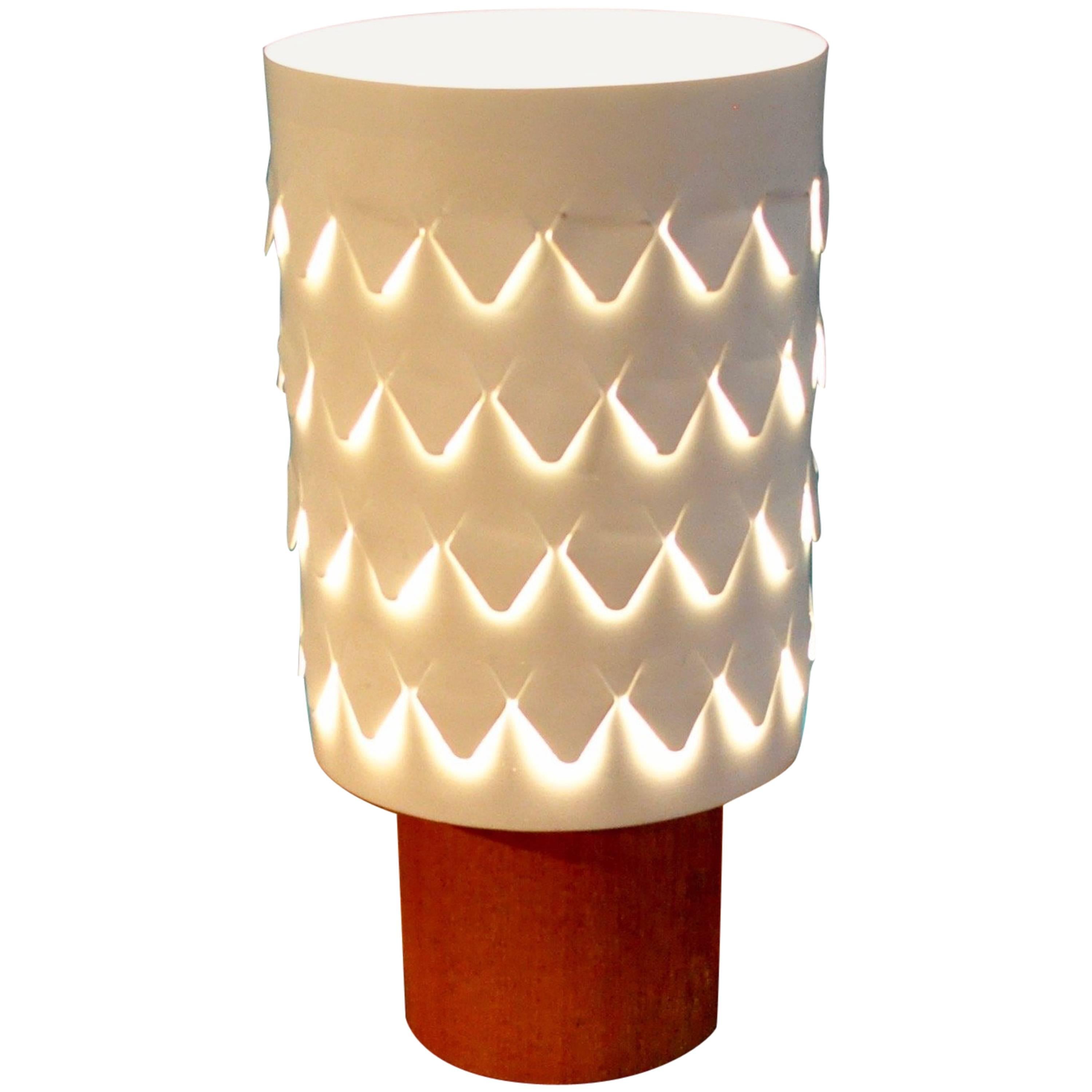 Early Table White Lamp in Teak and Perforaed Metal by Hans Agne Jakobsson