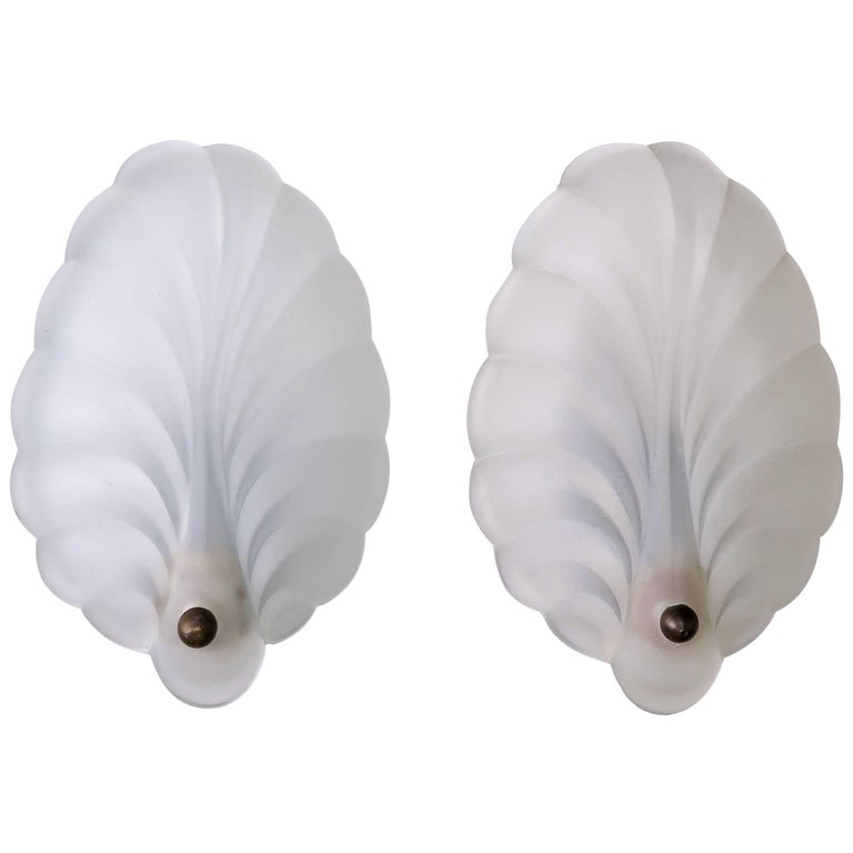Pair of Art Deco Frosted Glass Sea Shell Wall Lights, 1940s For Sale at 1stdibs