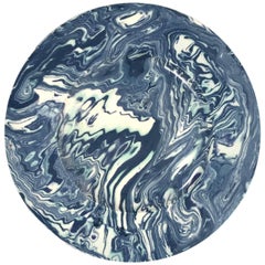 French Blue Agateware Pottery Charger