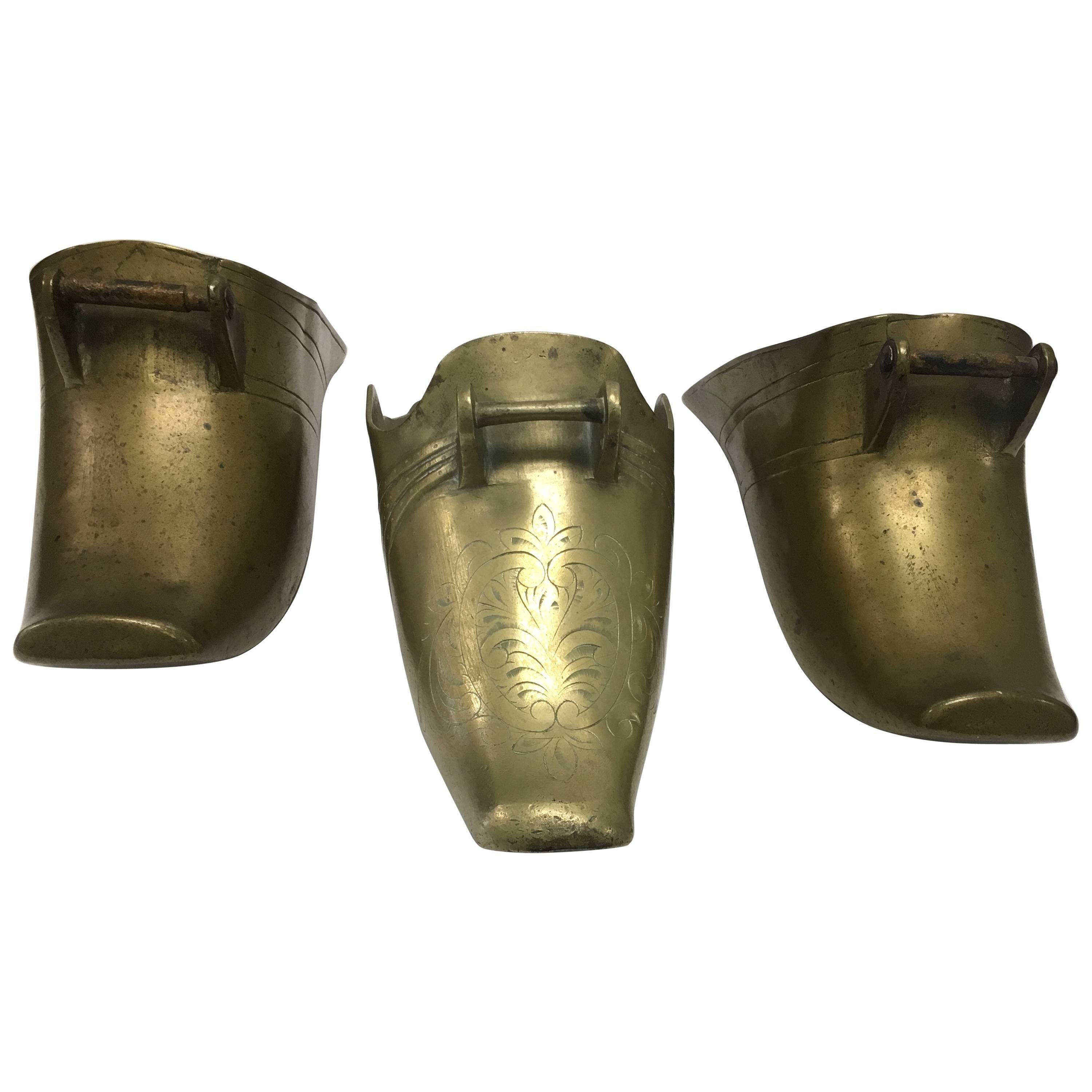  19th Century Spanish Colonial Conquistador Brass Stirrups, Set of Three