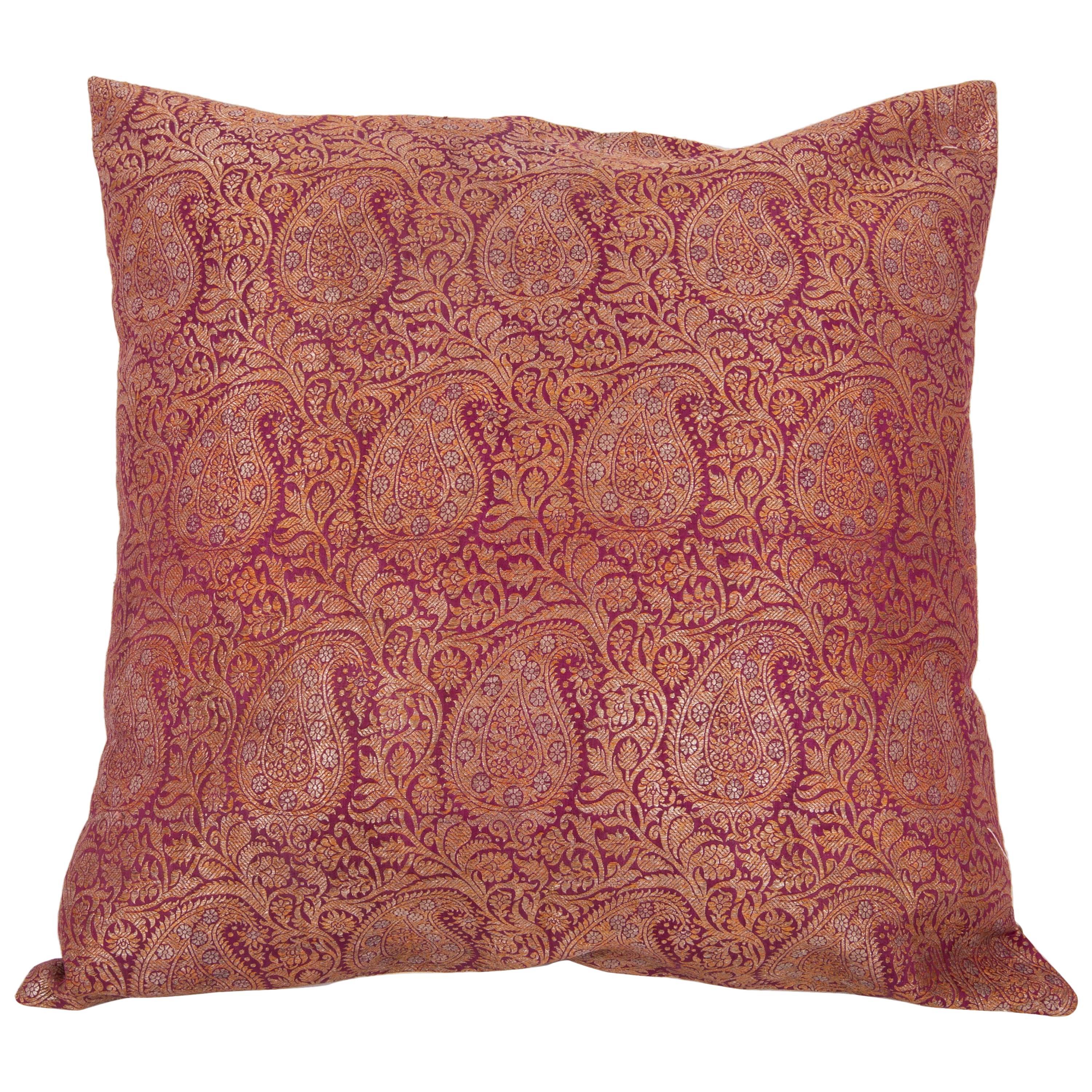 Antique Pillow Case Fashioned from Early 20th Century Indian Zari Brocade For Sale