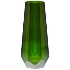 Green Hand Cut Crystal Vase Attributed to Josef Hoffmann for Moser & Söhne
