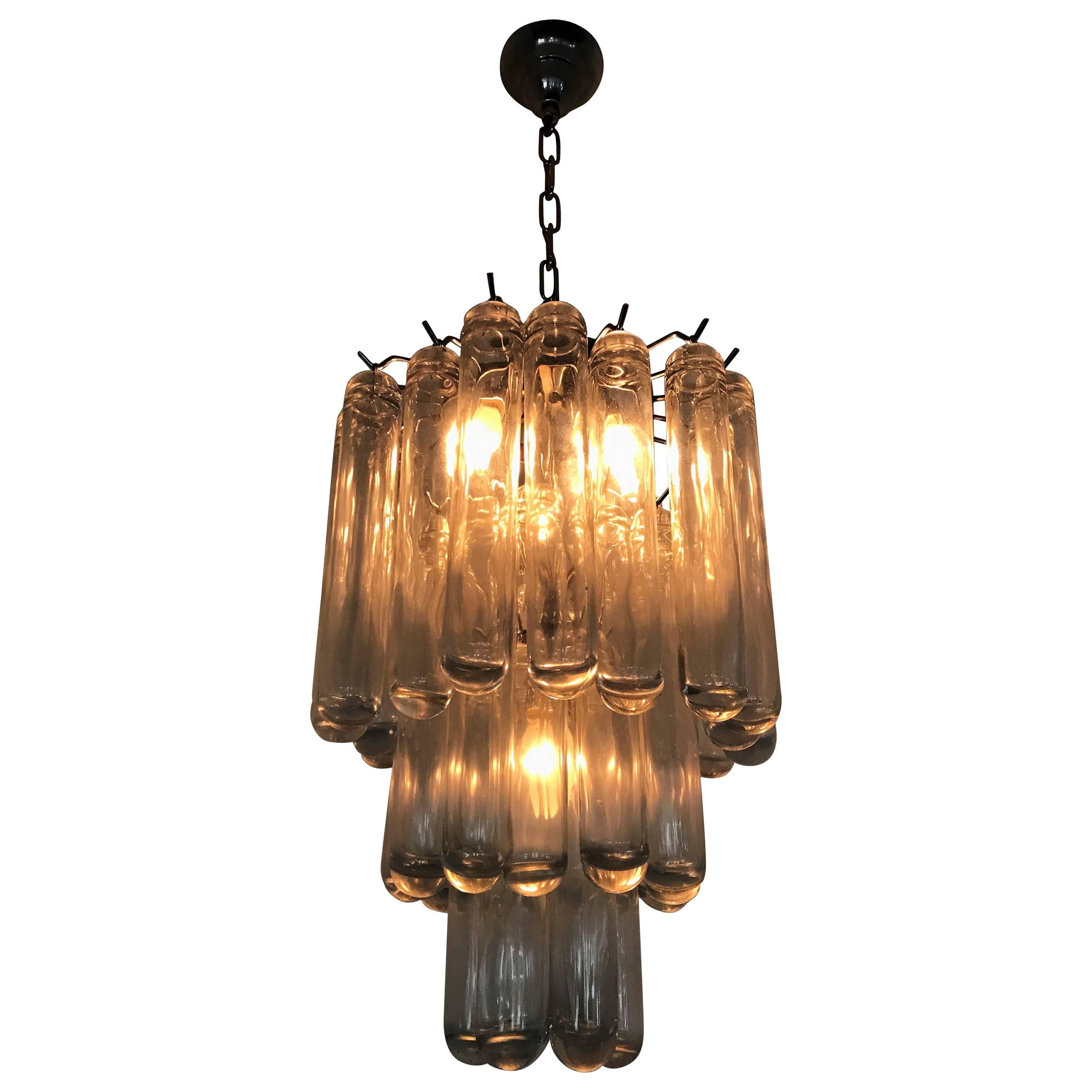 Lampadario moderno di metà secolo in vetro di Murano trasparente, attribuito a Venini