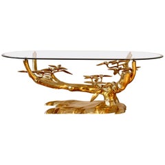 Stunning Cast Brass & Glass 'Bonsai' Tree Coffee/Cocktail Table, Belgium