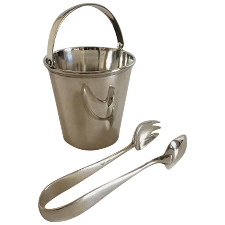 A. Michelsen Ice Bucket with Handle and Ice Tong in Sterling Silver