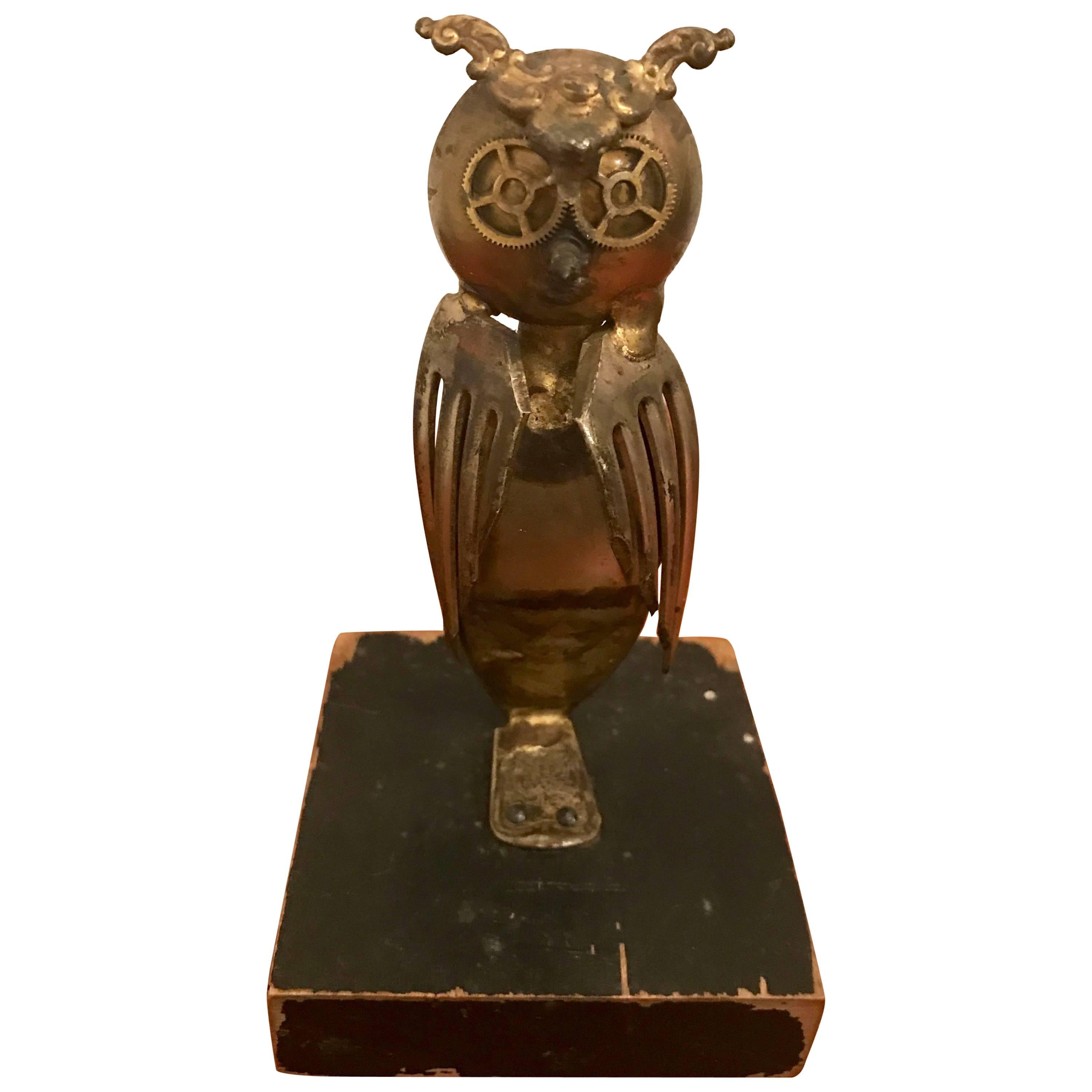 Brutalist Steampunk Owl Sculpture by Casa Del Arte, 1971 For Sale