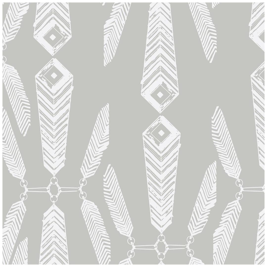 Indian Summer Designer Wallpaper in Color Heather 'White on Gray' For Sale