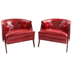 Pair of Leather and Walnut 1950s Lounge Chairs Pair of Leather and Walnut 1950s Lounge Chairs