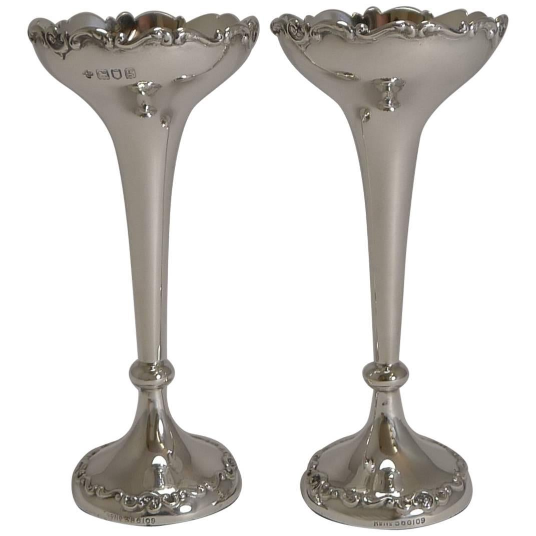 Pair of Antique English Sterling Silver Posy/Flower Vases